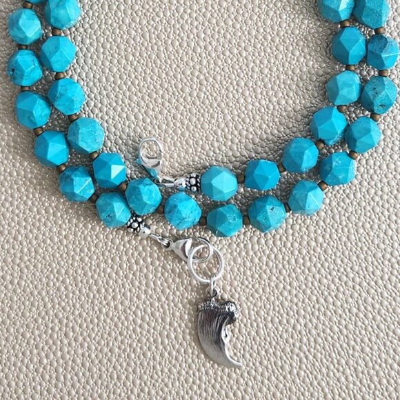 STAR CUT TURQUOISE NECKLACE WITH 925 STERLING SILVER CLAW 18 - Picture 3 of 3